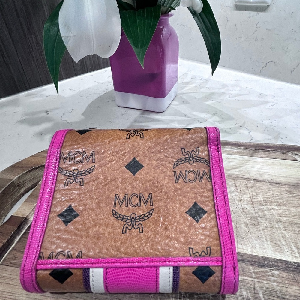 MCM Pink and Brown Wallet with Gold Accents - Picture 4 of 6
